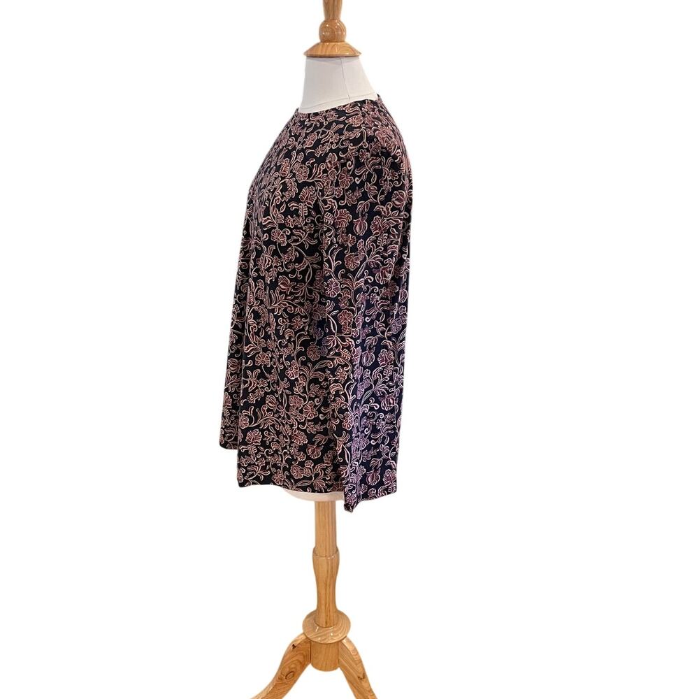 J. Jill Pure Jiil Burgundy Navy Floral Long Sleeve Shirt Tail T-Shirt, Boho, L - Picture 3 of 9